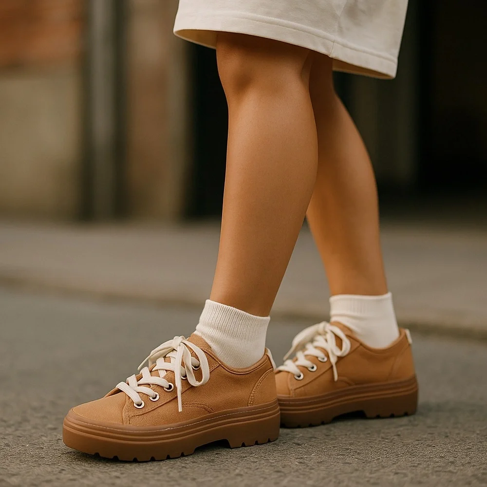 NWT Zara Chunky Platform Lace Up Sneakers Tan / Brown EU 39 US 6 Lug Sole